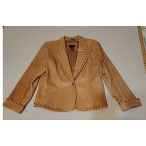 VTG ISABEL Womens Tan Leather Studded Blazer‎ Jacket Genuine Italian Leather XL